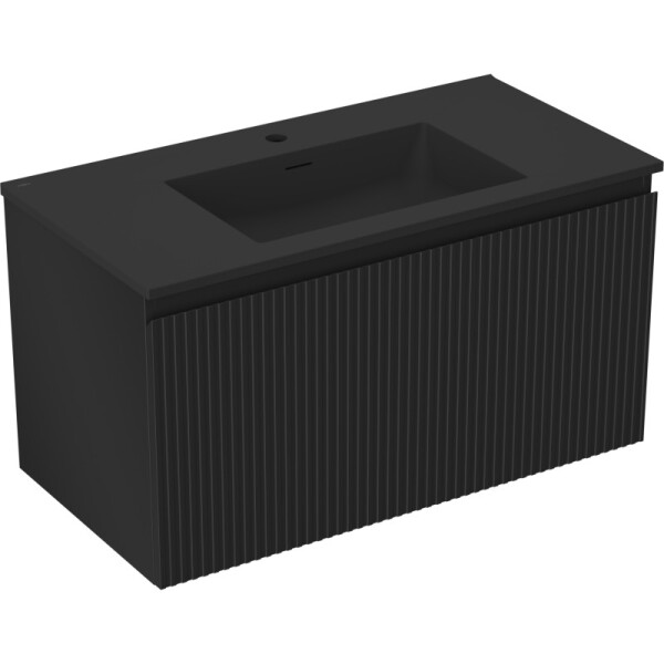 MEXEN/S - Rivel kúpeľňová skrinka 90 cm s umývadlom Otis, 1 šuplík, reliéf, čierna mat 91A20-09047-1-BF71-W18M71