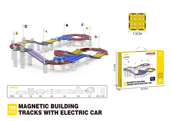 Mamido Mamido Magnetická stavebnica pretekárska dráha s elektrickým autíčkom 190 dielikov XL MT1473
