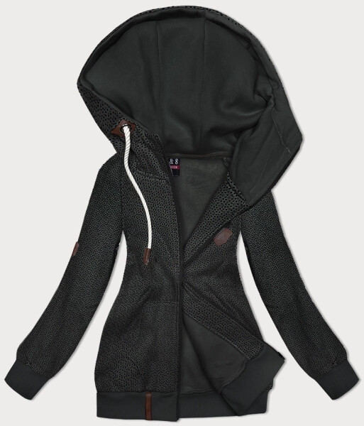 Mikina na zips s kapucňou v grafitovej farbe so vzorom drobných srdiečok (2316) odstíny šedé M (38)