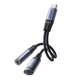 Joyroom SY-C02 Audio adaptér 2 v 1 USB-C - USB-C / 3.5 mm jack čierna (6956116773861)