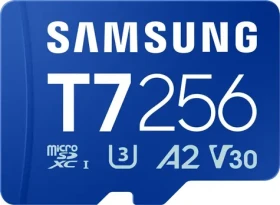 Samsung T7 modrá / Pamäťová karta microSDXC / 256 GB / UHS-I U3 / V30, A2 / čítanie: 170 MB/s / zápis: 130 MB/s (MB-MB256T/WW)
