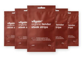 Vilgain Sušené steakové prúžky BIO – 5× chilli 25 g