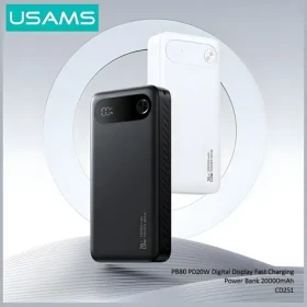 USAMS PB80 biela / Powerbanka / 20000mAh / PD 20W / USB-C + 2x USB-A / LED displej (20KCD25102)