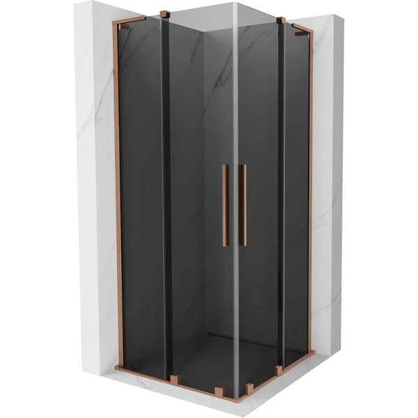 MEXEN/S - Velar L Duo sprchovací kút, posuvné dvere 80 x 80, grafit, meď kartáčovaná 871-080-080-02-43-65