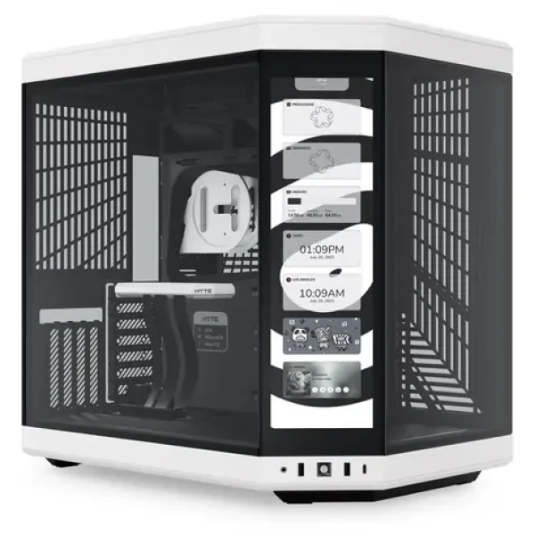 HYTE Y70 Touch čierno-biela / E-ATX / 1x USB-C 3.2 / 2x USB-A 3.2 / bez zdroja / displej / priehľadná bočnica (CS-HYTE-Y70-BW-L)