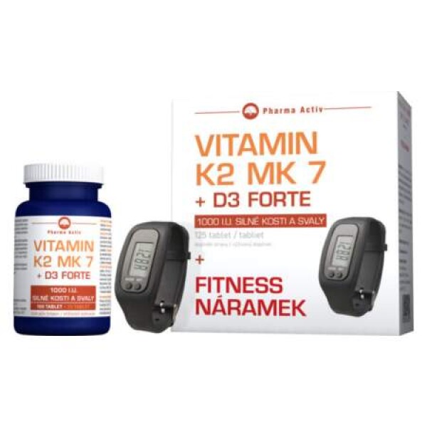 PHARMA ACTIV Vitamín K2 MK 7 + D3 forte 100 + 25 tabliet ZADARMO + Fitness náramok