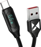 Wozinsky WUACC2 čierna / Kábel USB-A (M) - USB-C (M) / 66W / 6A / 2m / displej