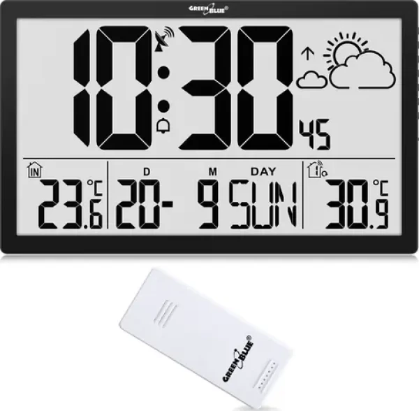 GreenBlue GB218 / Nástenné hodiny LCD / Teplota a dátum / Veľký formát (GB218)
