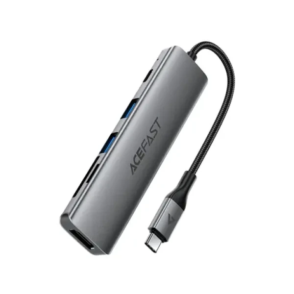 Acefast J18 sivá / Dokovacia stanica / USB-C / 6v1 / HDMI 4K 60Hz / PD 90W