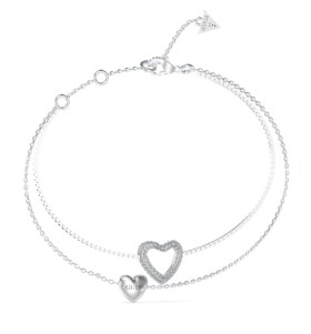 Guess Dvojitý oceľový náramok so srdiečkami Beloved JUBB05027JWRH 17 cm