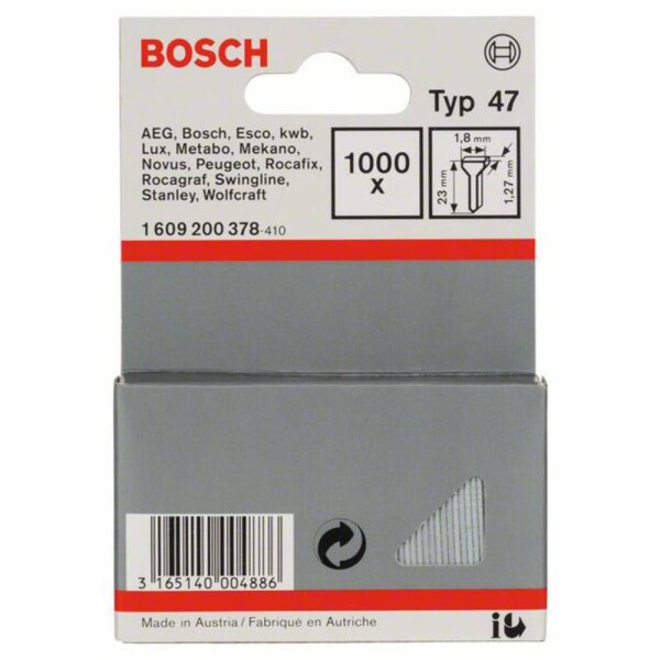 Nail type 47 1,8 x 1,27 x 23 mm 1000 ks Bosch Accessories 1609200378 Rozmery (d x š) 23 mm x 1.8 mm; 1609200378