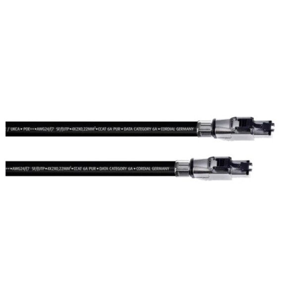 Cordial 15613 RJ45 sieťové káble, prepojovacie káble CAT 6A SF/UTP 10.00 m čierna krytie PUR 1 ks; 15613