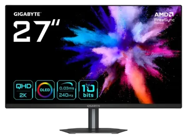27" GIGABYTE GO27Q24 čierna / QD-OLED / 2560 x 1440 / 240 Hz / 0.03ms / 400 cd/m2 / 2x HDMI + DP + USB-C / VESA (GO27Q24 EK)