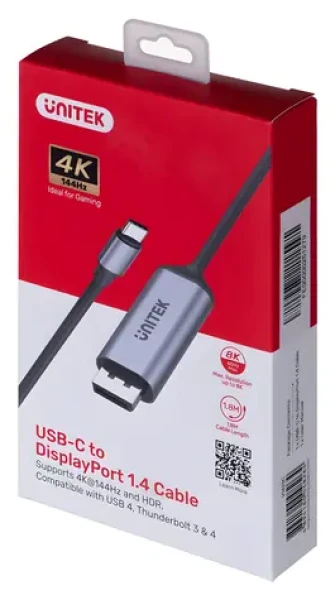 Unitek USB-C na DisplayPort 1.4 / Kábel / 8K 60Hz / HDR / 144Hz / 1,8 m (V1423C)