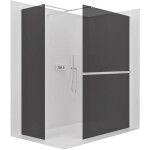 CERANO - Sprchová zástena Walk-in Onyx TL/P - 8 mm - hranatá vzpera + polička/držiak na uteráky - chróm, grafitové sklo - 100x50x200 CER-8050BD4226