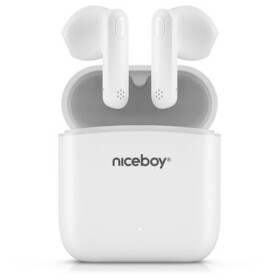 Niceboy HIVE Beans biela / TWS bezdrôtové slúchadlá / Bluetooth 5.0 / IPX4 / Handsfree / Nabíjacie púzdro (hive-beans-white)