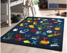 Detský koberec ABC 80x150 cm, detská abeceda, modrý%