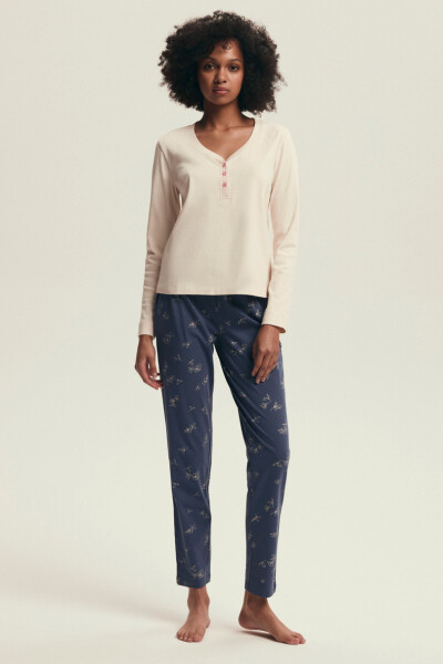 DÁMSKE PYŽAMO DELANIE 43698 AW25 ECRU-JEANS L