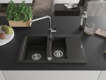 MEXEN/S MEXEN/S - Gaspar granitový drez 1.5 s odkvapkávačom vrátane batérie Flora, čierna/zlatá metalik 6507-75-670401-00