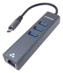 PremiumCord adaptér USB-C na Gigabit Ethernet + 3x USB 3.0 sivý / Adaptér / RJ45 10/100/1000 / 5 Gbps / Cat6 (ku31ether04)