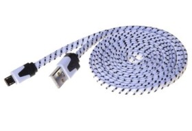 PremiumCord Kábel micro USB 2.0 (AB) 2m / plochý textilný kábel / čierno-biely (ku2m2ft)