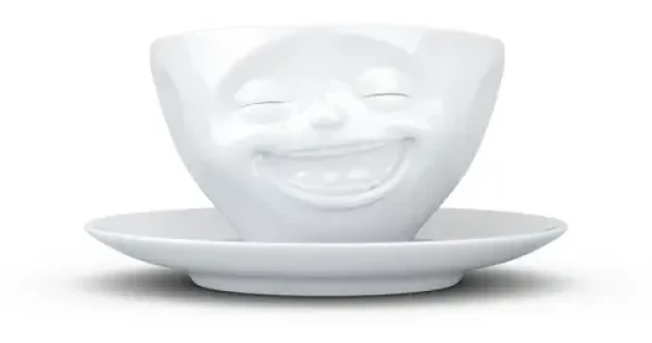 FIFTYEIGHT Kávový hrnček Lachend biela / Hrnček / porcelán / 0,2 l / s tanierikom (T014701)