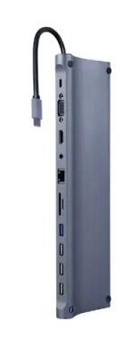Gembird A-CM-COMBO11-01 / HUB 11V1 / HDMI / VGA / USB-A / USB-C / RJ45 / 3.5mm / čítačka kariet (A-CM-COMBO11-01)