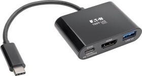 Eaton Eaton Tripp Lite Series USB C to HDMI Adapter w/USB-A Hub and PD Charging - USB 3.1, Thunderbolt 3 Compatible, 4K x 2K @ 30 Hz, Black USB Type C, USB-C - Dockingstation - USB-C 3.1 / Thunderbolt 3 - HDMI