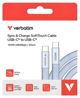 Verbatim Sync Charge SoftTouch fialová / Kábel USB-C / USB-C(M) / USB-C(M) / 100 W / 1,2 m (30278)