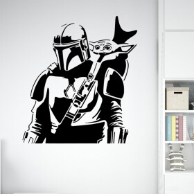 Veselá Stena Samolepka Mandalorian a Grogu Farba: černá, Veľkosť: 80 x 89 cm