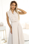 596-1 Elegantná midi košeľa so zlatými gombíkmi a opaskom - BEACH UNI