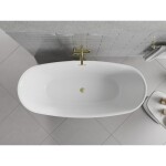 MEXEN/S - Luvo Slim voľne stojaca vaňa 170 x 75, biela, sifón a prepad zlatá kartáčovaná 52801707500-55