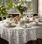 Strömshaga Bavlnený obrus Lovisa Green / White 140 x 240 cm