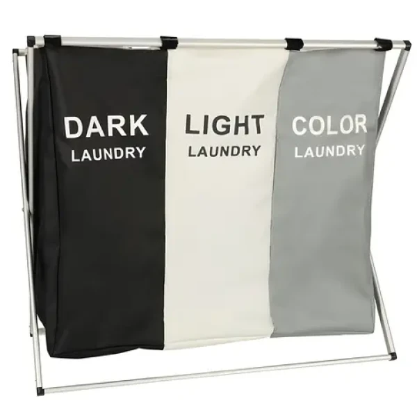 KIK Trojkomorový kôš na bielizeň s organizérom 135 l / Oxford 600D / 65 × 36,5 × 58 cm (400841)