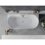 MEXEN/S - Oval Slim voľne stojaca vaňa nástenná 170 x 80, biela/čierna, sifón a prepad zlatá 52661708075-50