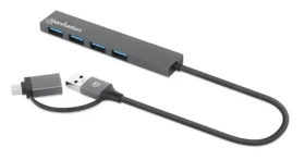 Manhattan Kombo-hub USB-C/USB-A sivá / USB hub / 4X USB-A / USB 3.2 Gen 1 / 5 Gbit/s / Bus Power (181006)