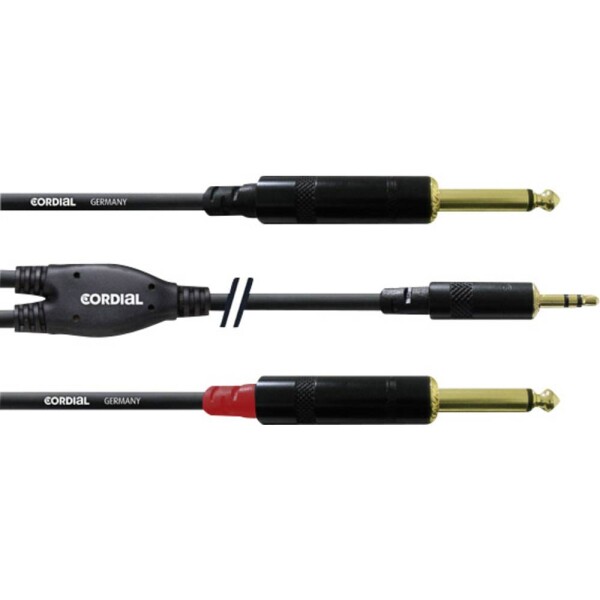 Cordial audio káblový adaptér [1x jack zástrčka 3,5 mm - 2x jack zástrčka 6,35 mm] 6.00 m čierna; CFY6WPP