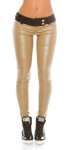 Sexy KouCla Leather look pants with fabric collar BEIGE