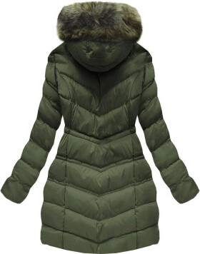 Dámska prešívaná zimná bunda v khaki farbe s kapucňou (w749-1) odstíny zelené S (36)