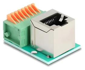 DeLock 90653 / Adaptér RJ45 na terminálový blok / zahnutá zásuvka RJ45 / 8pin s tlačidlom / Cat.5e (90653)