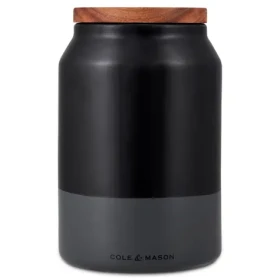 ColeMason Hinxton Keramická dóza na potraviny čierna, tmavo šedá / 18 cm / akáciové veko / vzduchotesná (H822138)
