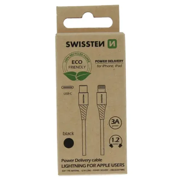 SWISSTEN dátový kábel USB-C - LIGHTNING 1.2m čierna (ECO BALENIE) (71505300ECO)