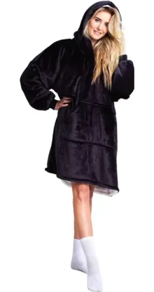 Cozy Noxxiez CH355 Čierna - hrejivá televízna mikinová deka s kapucňou pre teenagerov a dospelých (20-CH355)