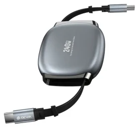 Devia Pro 2 USB-C - USB-C 1m šedá / Nabíjací kábel / roztiahnuteľný / PD 240W (6942297141117)