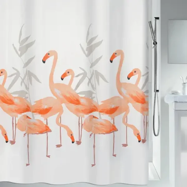 Spirella sprchový záves Flamingo biely / 180 x 200 cm / polyester