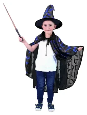 Rappa Detský plášť čarodejnice čierny s netopiermi