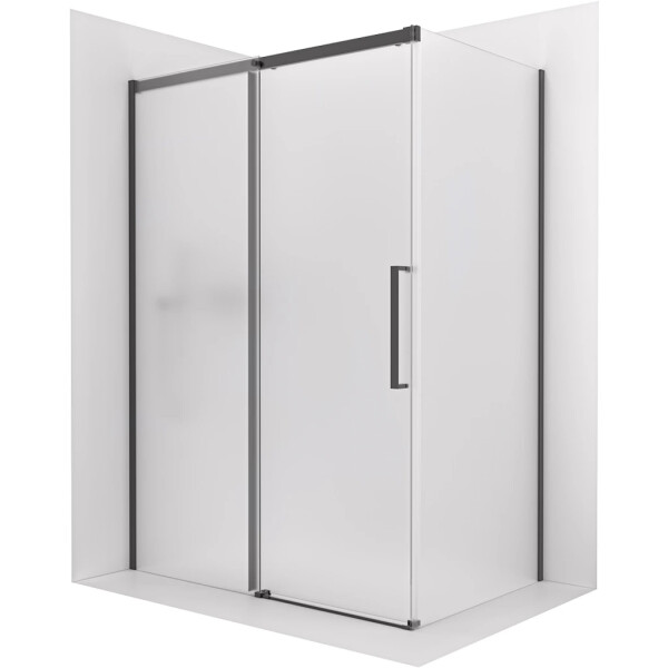 CERANO - Sprchovací kút Lantono - ľavá - 8 mm - Soft-Close - čierna matná, mliečne sklo - 140x100 - posuvný CER-665272