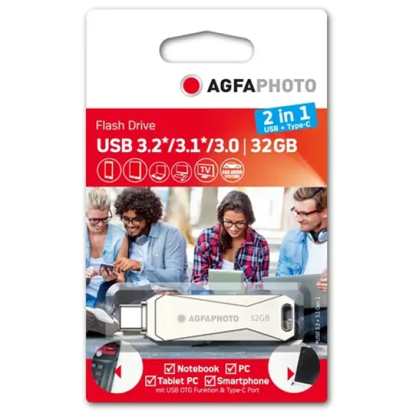 AGFAPHOTO USB 3.0 32GB strieborná / Flash Disk / USB-C 3.0 (10542N)