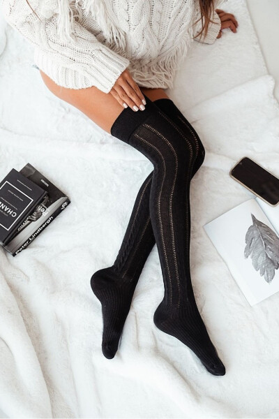 Dámske vysoké čižmy nad kolená Pletený vzor 0347.001 - Milena 37-41 černá