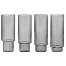 Ferm LIVING Vysoké poháre Ripple Smoked grey 300 ml - set 4 ks